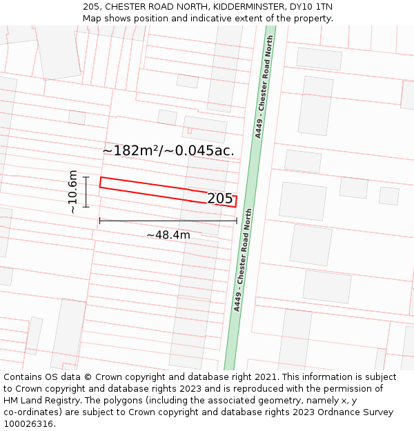 205, CHESTER ROAD NORTH, KIDDERMINSTER, DY10 1TN: Plot and title map