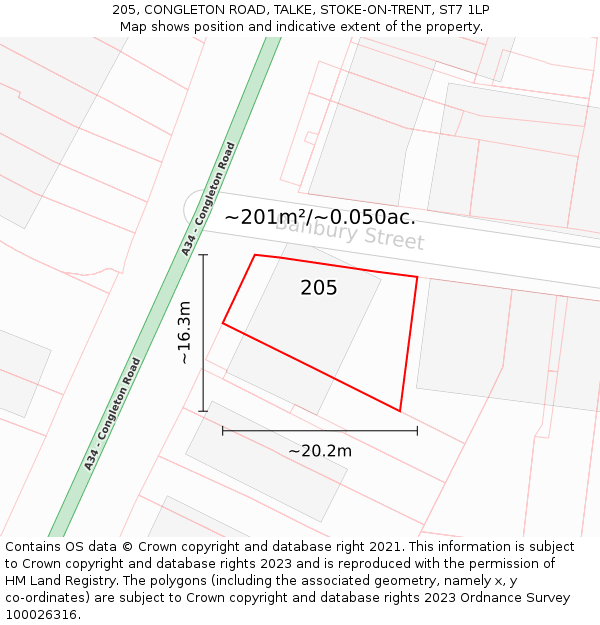 205, CONGLETON ROAD, TALKE, STOKE-ON-TRENT, ST7 1LP: Plot and title map