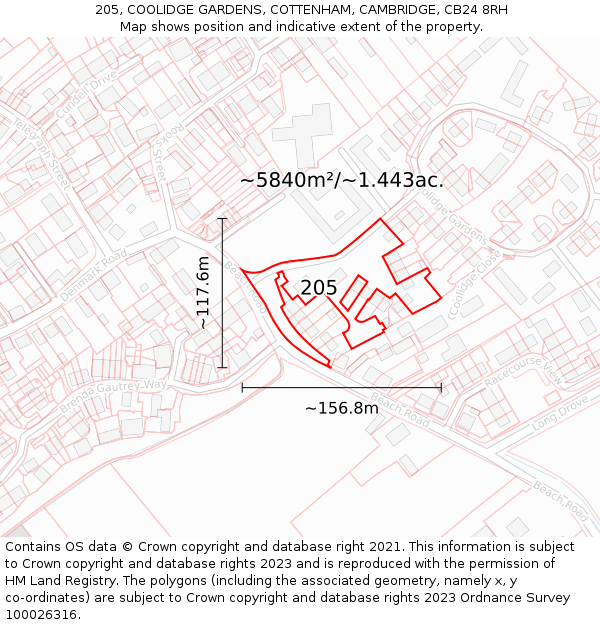 205, COOLIDGE GARDENS, COTTENHAM, CAMBRIDGE, CB24 8RH: Plot and title map
