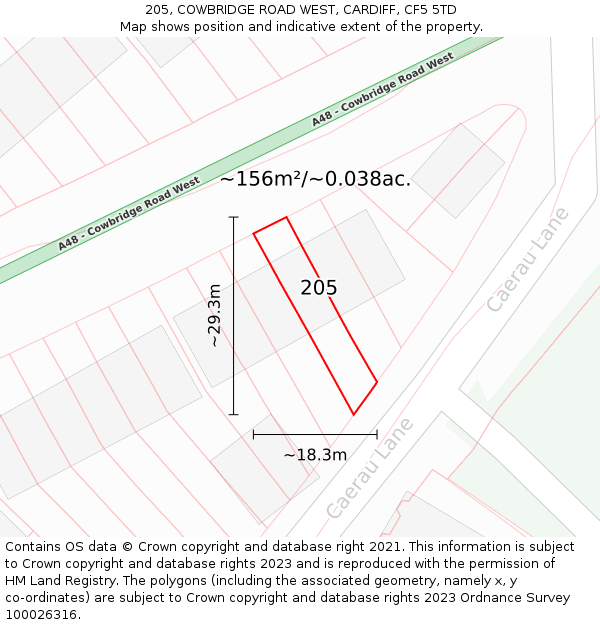 205, COWBRIDGE ROAD WEST, CARDIFF, CF5 5TD: Plot and title map