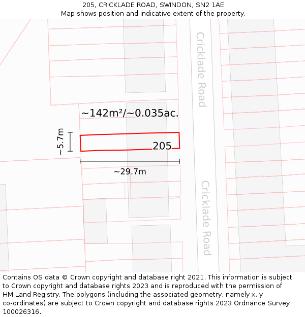205, CRICKLADE ROAD, SWINDON, SN2 1AE: Plot and title map