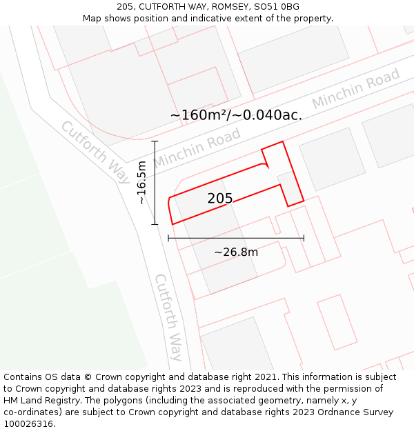 205, CUTFORTH WAY, ROMSEY, SO51 0BG: Plot and title map
