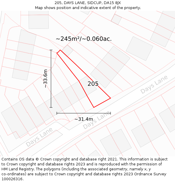 205, DAYS LANE, SIDCUP, DA15 8JX: Plot and title map