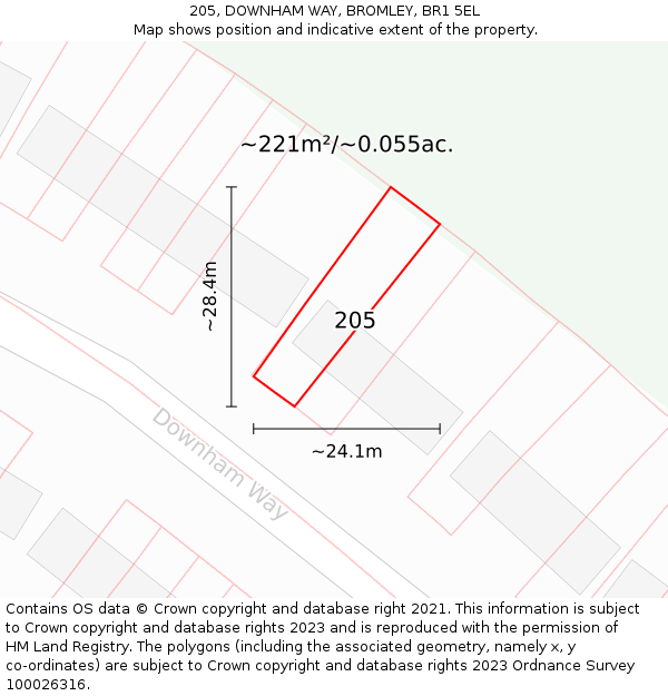 205, DOWNHAM WAY, BROMLEY, BR1 5EL: Plot and title map