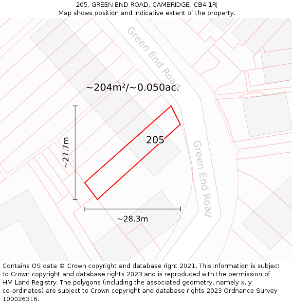205, GREEN END ROAD, CAMBRIDGE, CB4 1RJ: Plot and title map