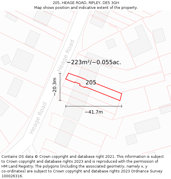 205, HEAGE ROAD, RIPLEY, DE5 3GH: Plot and title map