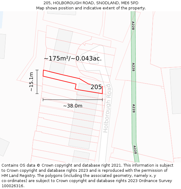 205, HOLBOROUGH ROAD, SNODLAND, ME6 5PD: Plot and title map