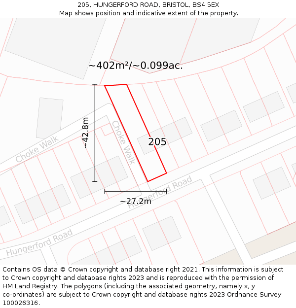 205, HUNGERFORD ROAD, BRISTOL, BS4 5EX: Plot and title map