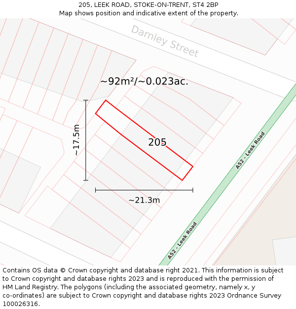205, LEEK ROAD, STOKE-ON-TRENT, ST4 2BP: Plot and title map