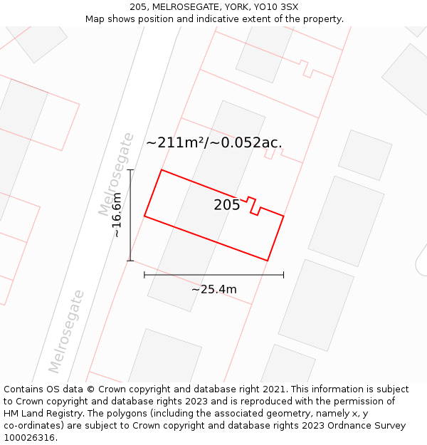 205, MELROSEGATE, YORK, YO10 3SX: Plot and title map