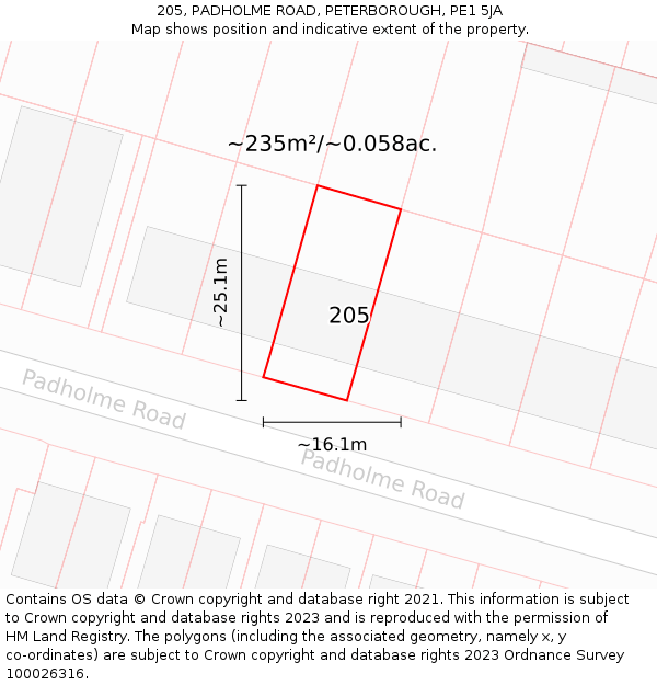 205, PADHOLME ROAD, PETERBOROUGH, PE1 5JA: Plot and title map