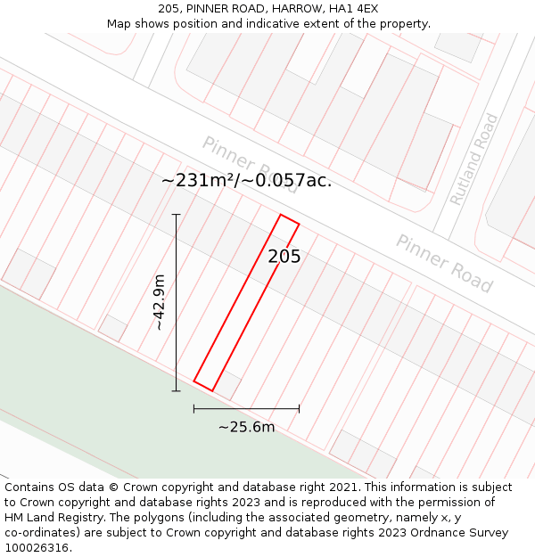 205, PINNER ROAD, HARROW, HA1 4EX: Plot and title map