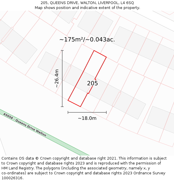 205, QUEENS DRIVE, WALTON, LIVERPOOL, L4 6SQ: Plot and title map