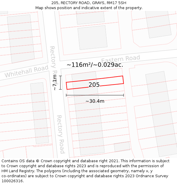 205, RECTORY ROAD, GRAYS, RM17 5SH: Plot and title map