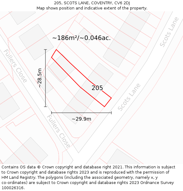 205, SCOTS LANE, COVENTRY, CV6 2DJ: Plot and title map