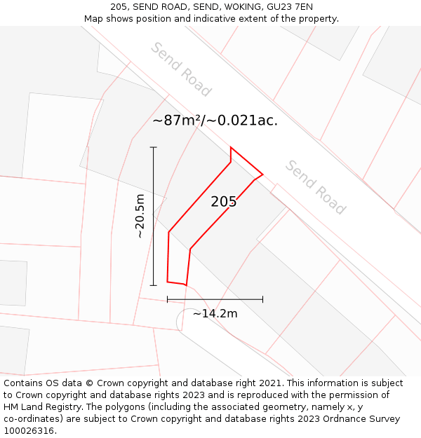 205, SEND ROAD, SEND, WOKING, GU23 7EN: Plot and title map