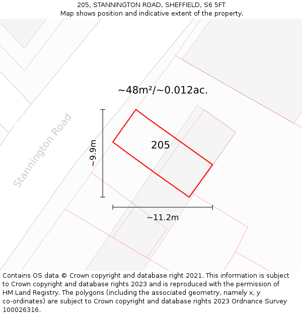 205, STANNINGTON ROAD, SHEFFIELD, S6 5FT: Plot and title map