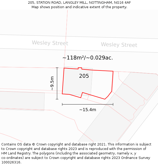 205, STATION ROAD, LANGLEY MILL, NOTTINGHAM, NG16 4AF: Plot and title map