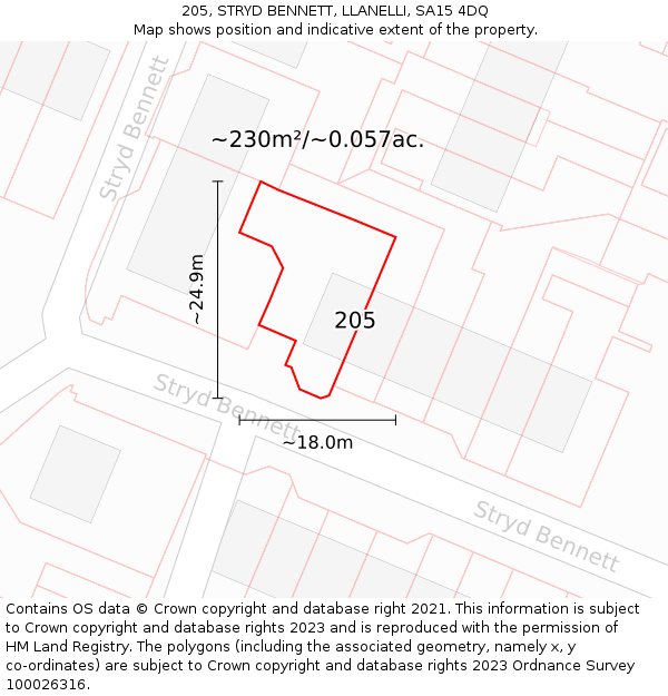 205, STRYD BENNETT, LLANELLI, SA15 4DQ: Plot and title map