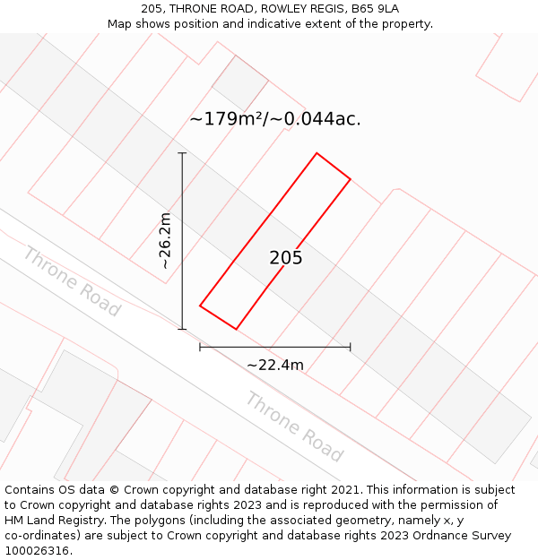 205, THRONE ROAD, ROWLEY REGIS, B65 9LA: Plot and title map
