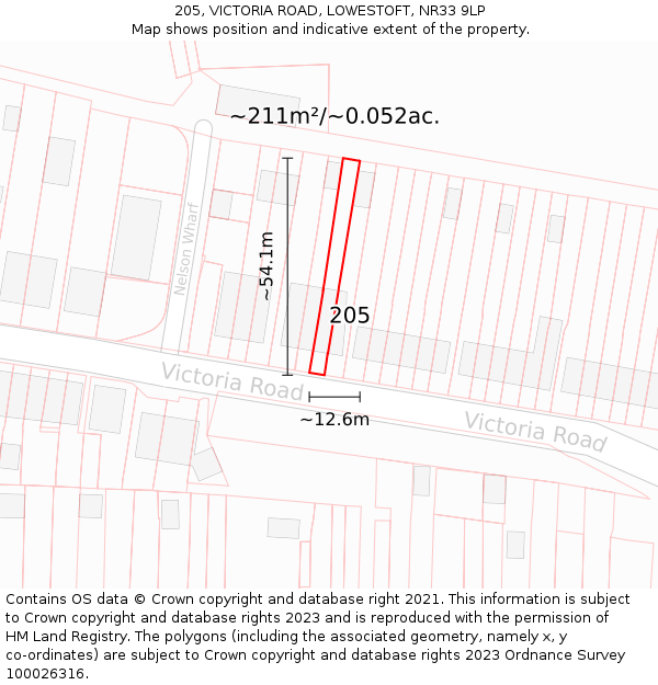 205, VICTORIA ROAD, LOWESTOFT, NR33 9LP: Plot and title map