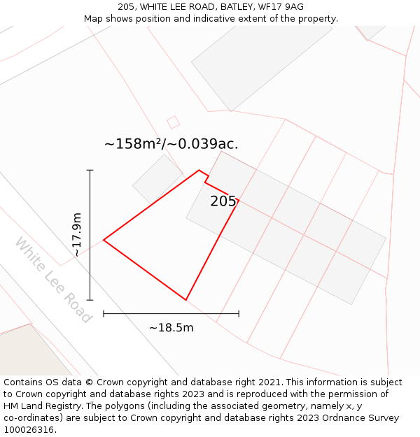 205, WHITE LEE ROAD, BATLEY, WF17 9AG: Plot and title map