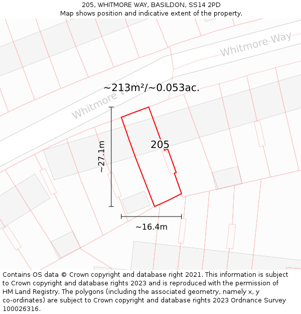 205, WHITMORE WAY, BASILDON, SS14 2PD: Plot and title map