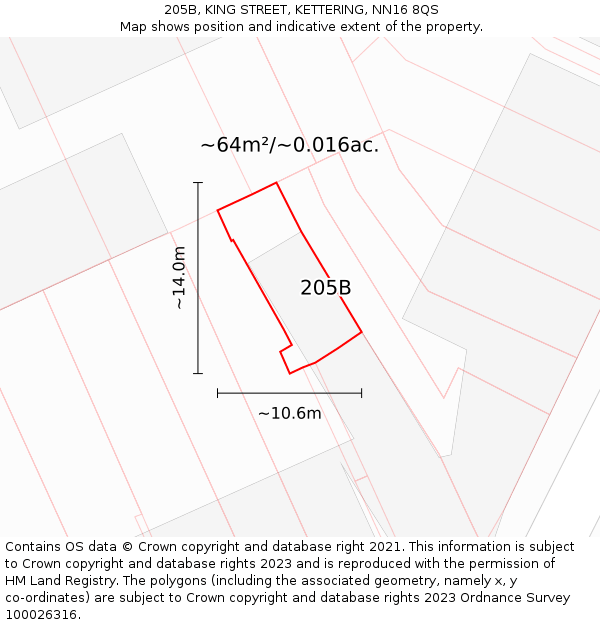 205B, KING STREET, KETTERING, NN16 8QS: Plot and title map