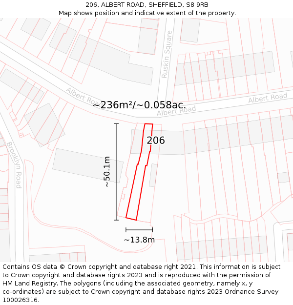 206, ALBERT ROAD, SHEFFIELD, S8 9RB: Plot and title map