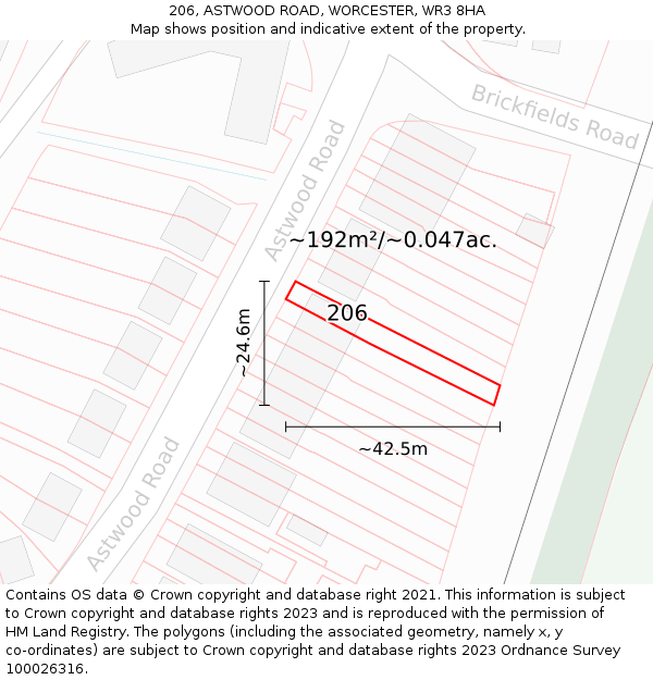 206, ASTWOOD ROAD, WORCESTER, WR3 8HA: Plot and title map