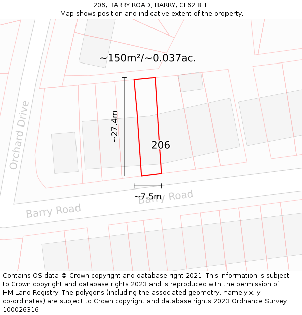 206, BARRY ROAD, BARRY, CF62 8HE: Plot and title map
