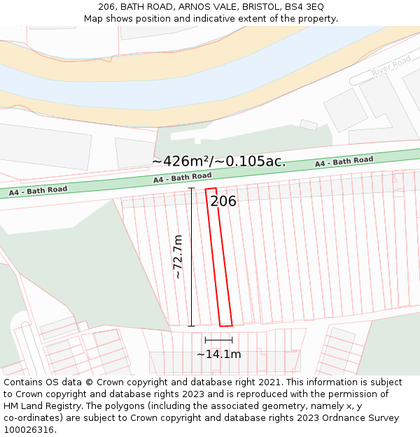 206, BATH ROAD, ARNOS VALE, BRISTOL, BS4 3EQ: Plot and title map