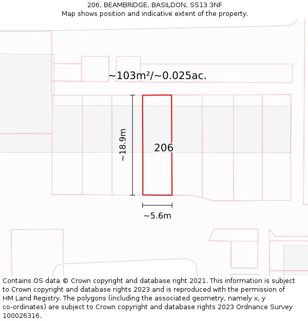 206, BEAMBRIDGE, BASILDON, SS13 3NF: Plot and title map