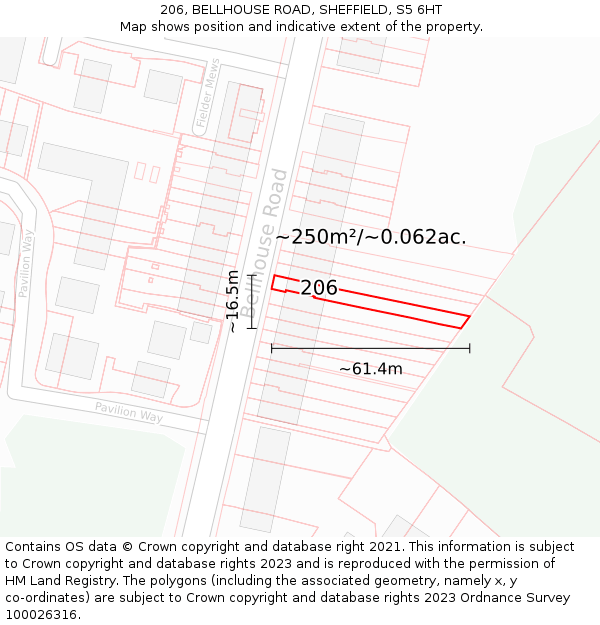206, BELLHOUSE ROAD, SHEFFIELD, S5 6HT: Plot and title map