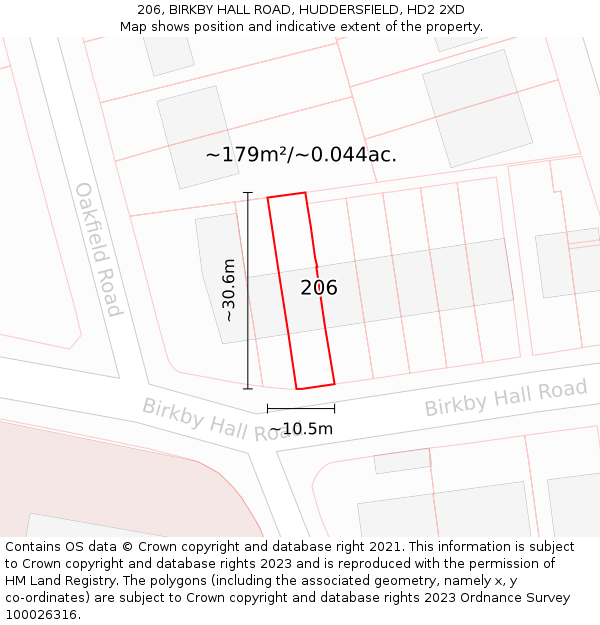 206, BIRKBY HALL ROAD, HUDDERSFIELD, HD2 2XD: Plot and title map