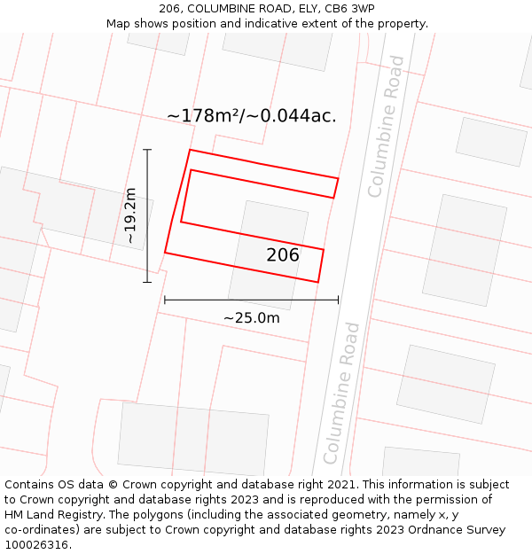 206, COLUMBINE ROAD, ELY, CB6 3WP: Plot and title map