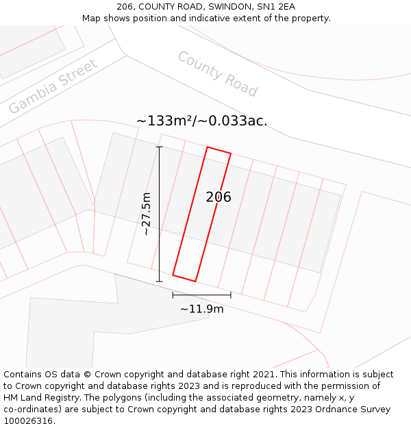 206, COUNTY ROAD, SWINDON, SN1 2EA: Plot and title map
