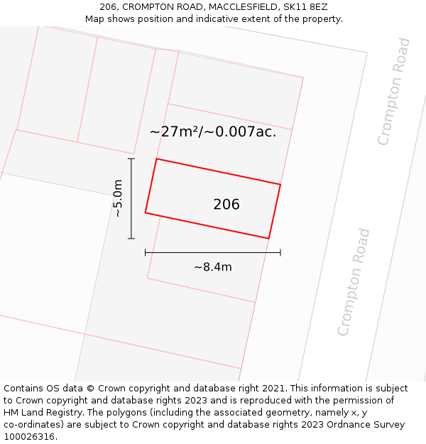 206, CROMPTON ROAD, MACCLESFIELD, SK11 8EZ: Plot and title map