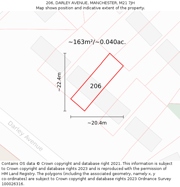 206, DARLEY AVENUE, MANCHESTER, M21 7JH: Plot and title map