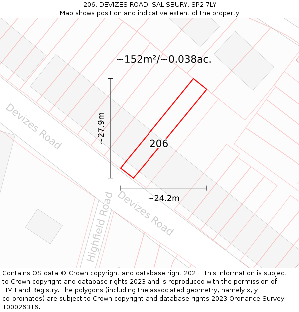 206, DEVIZES ROAD, SALISBURY, SP2 7LY: Plot and title map