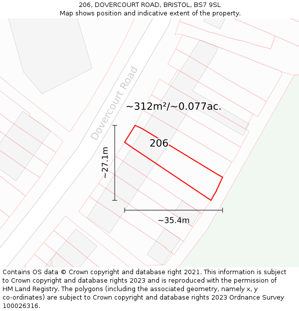 206, DOVERCOURT ROAD, BRISTOL, BS7 9SL: Plot and title map