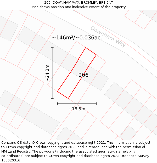 206, DOWNHAM WAY, BROMLEY, BR1 5NT: Plot and title map