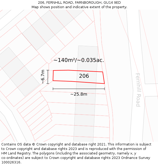 206, FERNHILL ROAD, FARNBOROUGH, GU14 9ED: Plot and title map