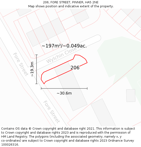 206, FORE STREET, PINNER, HA5 2NE: Plot and title map