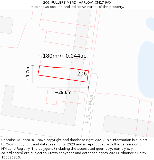 206, FULLERS MEAD, HARLOW, CM17 9AX: Plot and title map