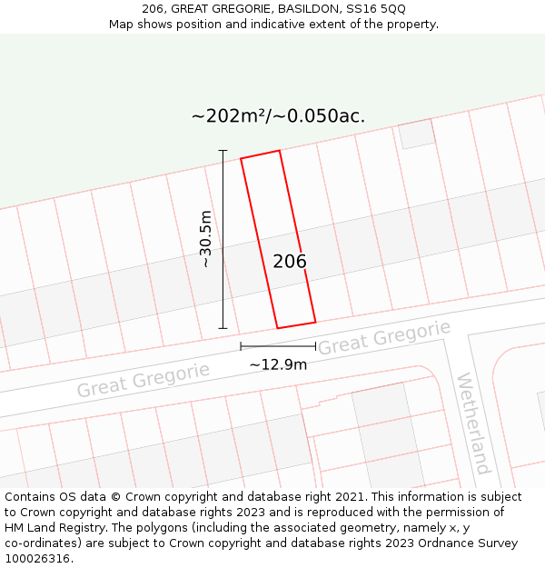 206, GREAT GREGORIE, BASILDON, SS16 5QQ: Plot and title map