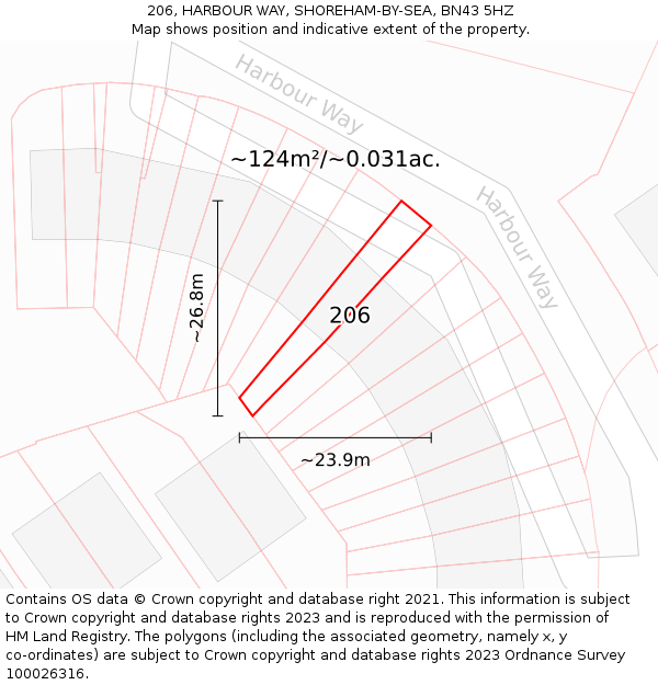 206, HARBOUR WAY, SHOREHAM-BY-SEA, BN43 5HZ: Plot and title map