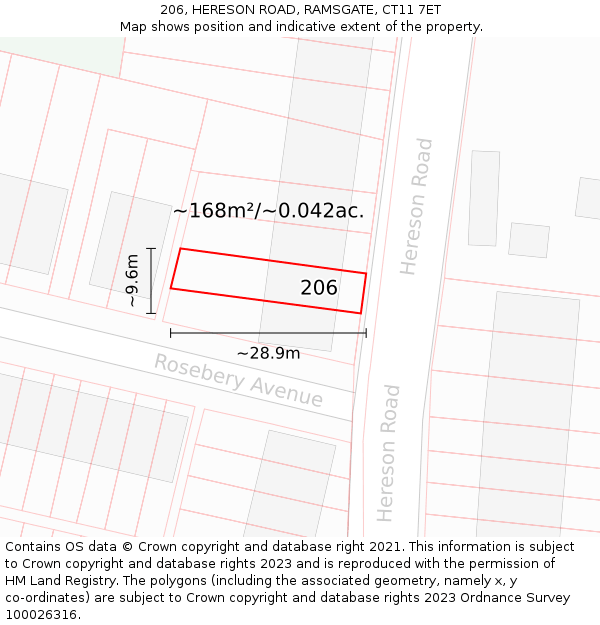 206, HERESON ROAD, RAMSGATE, CT11 7ET: Plot and title map
