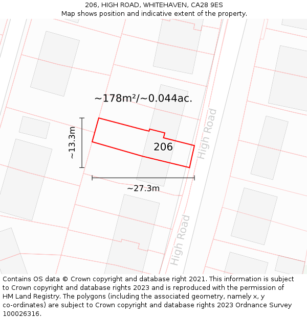 206, HIGH ROAD, WHITEHAVEN, CA28 9ES: Plot and title map