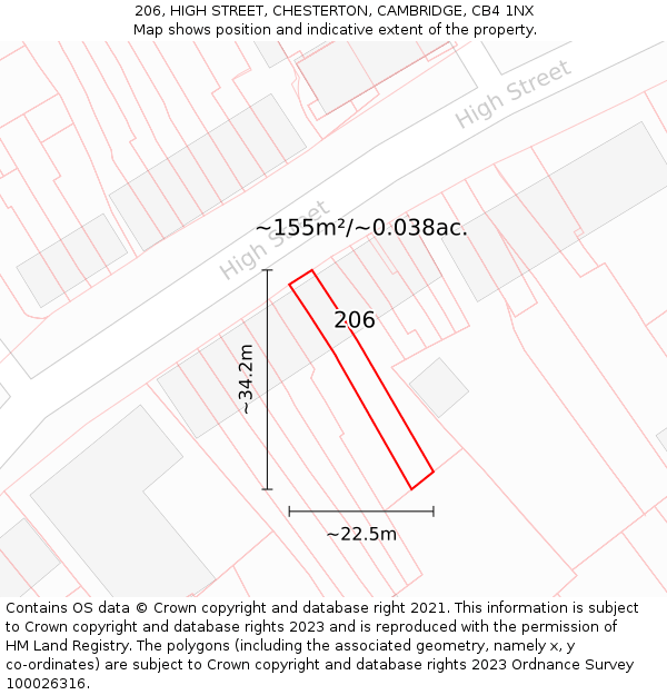 206, HIGH STREET, CHESTERTON, CAMBRIDGE, CB4 1NX: Plot and title map